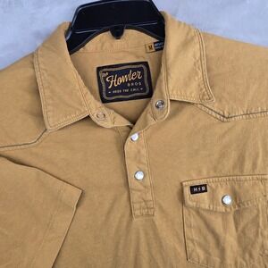 Howler Bros Heed The Call Mens Polo Shirt Short Sleeve Tan Western Style Medium